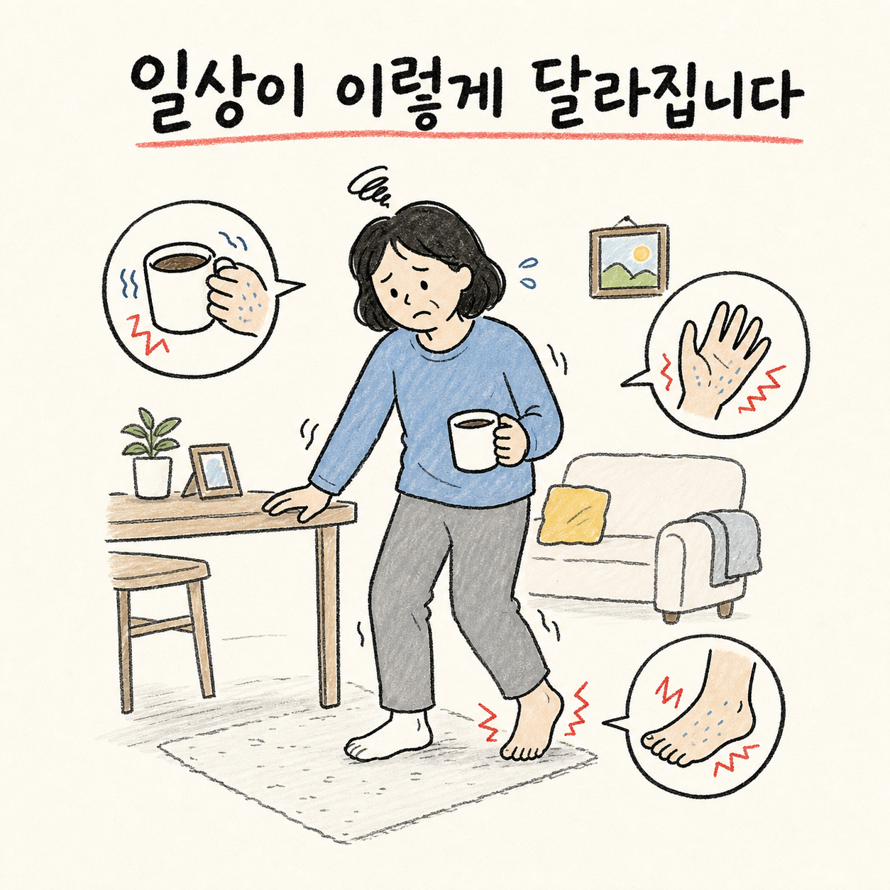 몸 지도 — 손발 말단부 저림·화끈거림 분포 표시