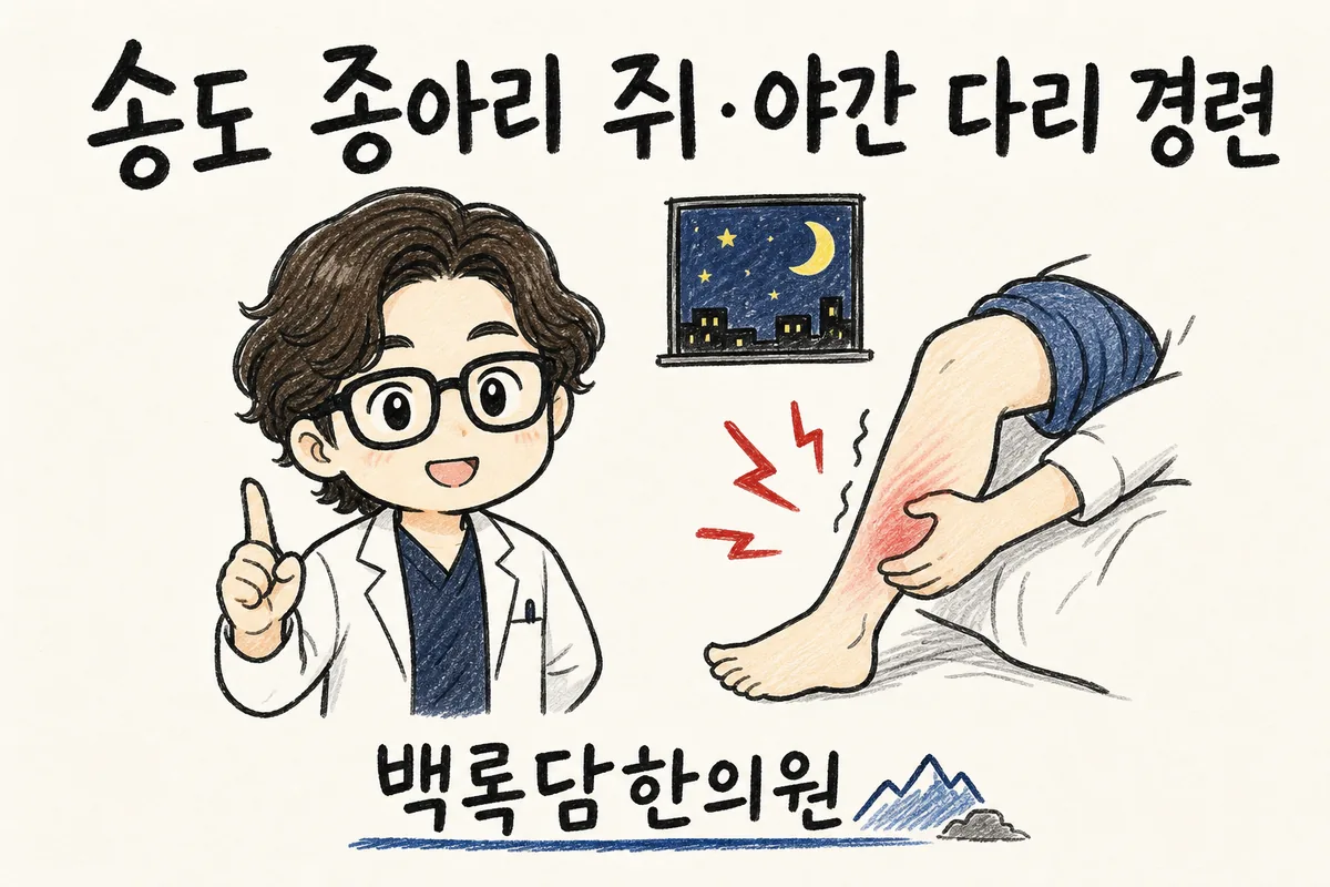 송도 종아리 쥐·야간 다리 경련, 자다가 다리가 돌처럼 굳어 깜짝 놀라 깰 때
