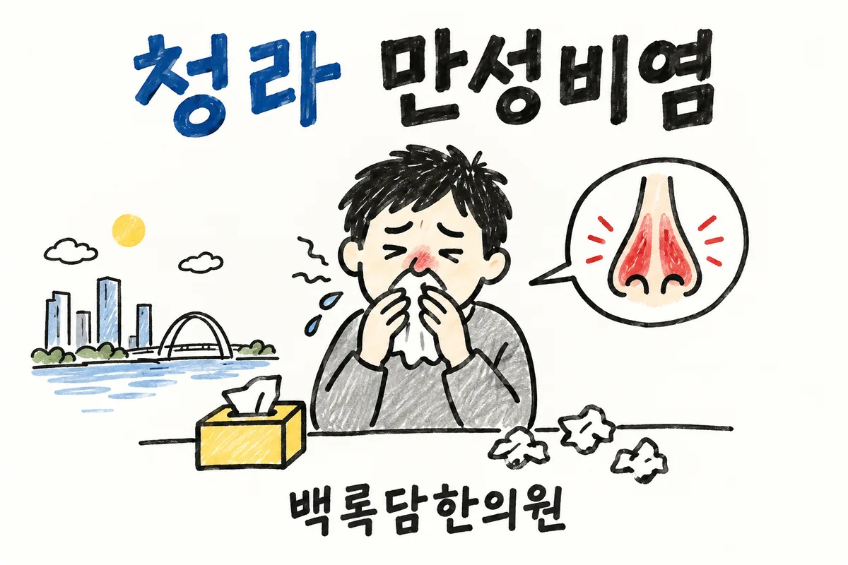 청라 만성비염, 검사는 정상인데 코가 번갈아 막히고 맑은 콧물이 멈추지 않을 때