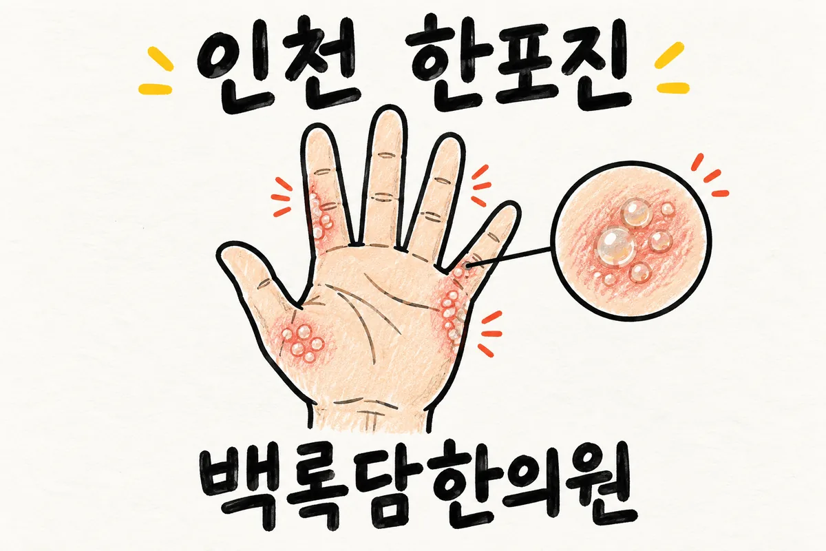 인천 연수구 한포진, 손가락에 물집 잡혀 밤에 긁다 잠을 깰 때